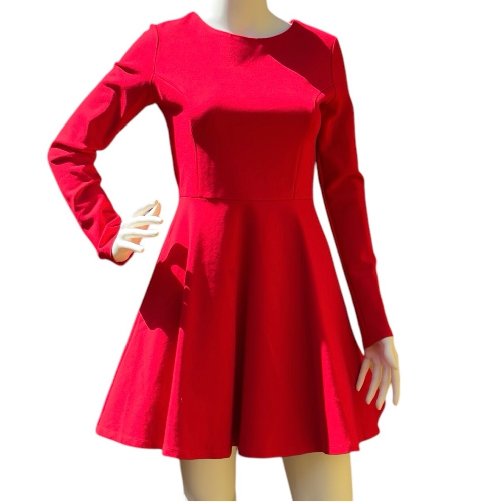 Lulus Red Forever Chic Long Sleeve Fit and Flare Prom Coquette Skater Dress S
